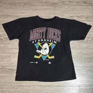 Anaheim Mighty Ducks Shirt Mens Medium Black NHL Disney Starter 1993 Vintage